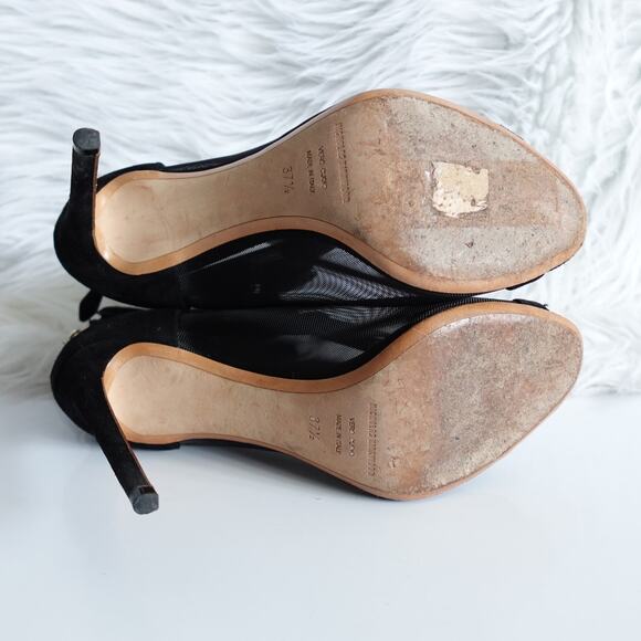 Nicholas Kirkwood Quantum Black Suede Mesh Peep-Toe High Heel Booties - Picture 10 of 11